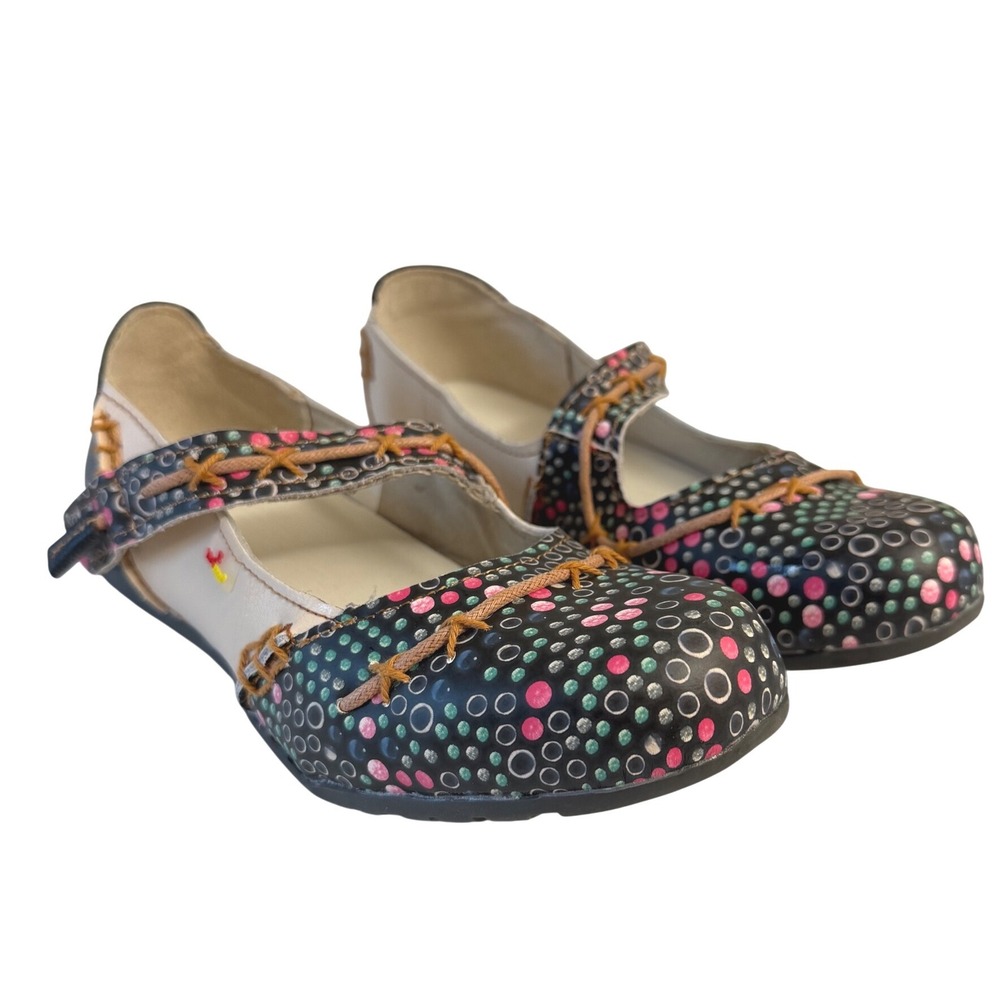The 4 Eyes Multi-Color Polka Dot Leather Mary Jane Flats Womens Size 39 8.5 Boho